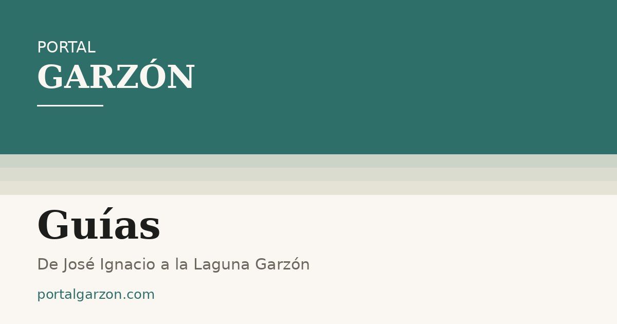 Portal Garzón guides section card with the line De José Ignacio a la Laguna Garzón on a green and cream background